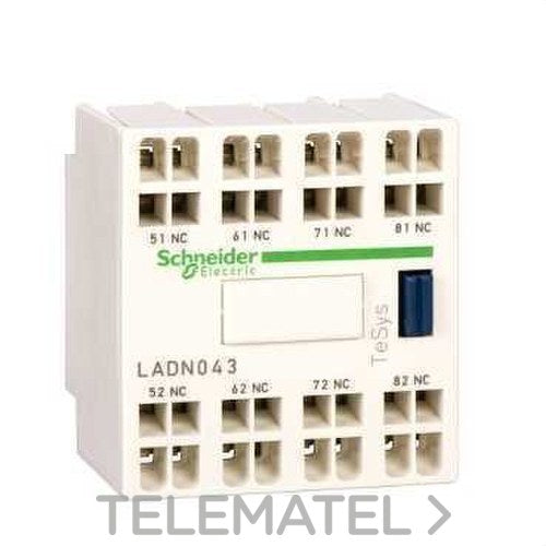 Bloque contacto auxiliar 3 NA/1 NC frontal resorte con referencia LADN313G de la marca SCHNEIDER ELECTRIC.