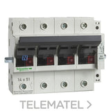 Seccionador portafusible tetrapolar 1 contacto auxiliar 50A fusible 14x51 con referencia GK1EY de la marca SCHNEIDER ELECTRIC.
